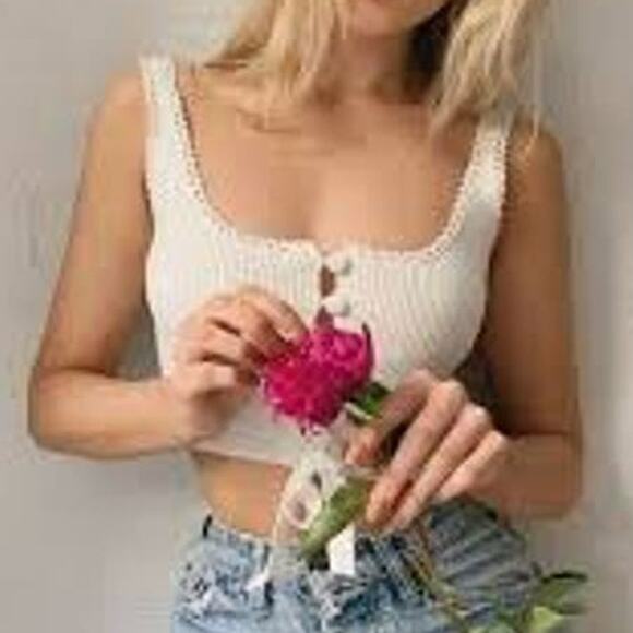 NWOT!! For Love and Lemons Pointelle Knit Cropped Tank L - Picture 2 of 7